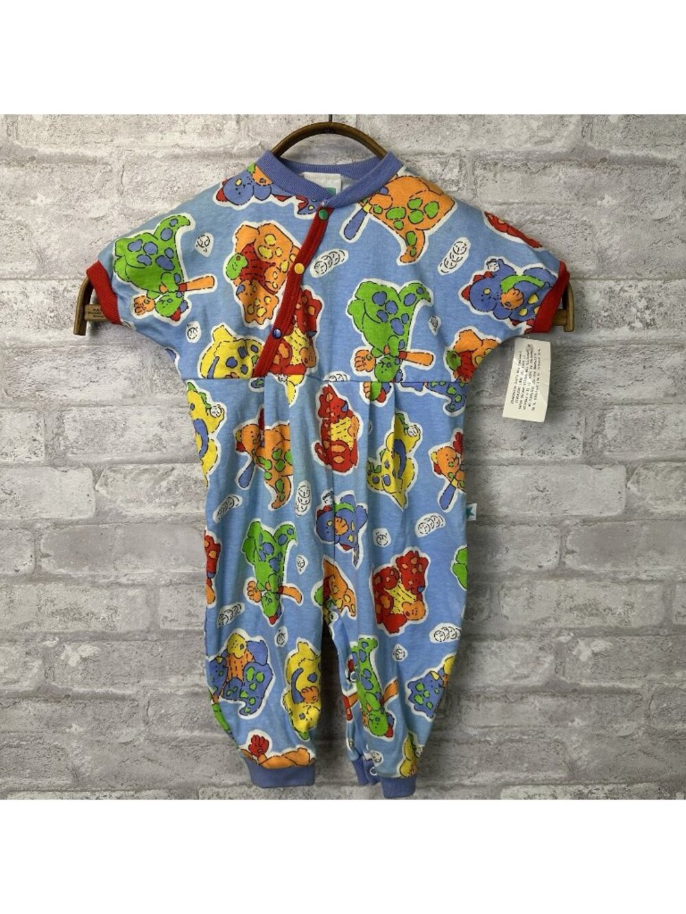 Vintage Colorblock Romper Outfit Little Me Boys 12 M Dinosaur Baseball Made USA